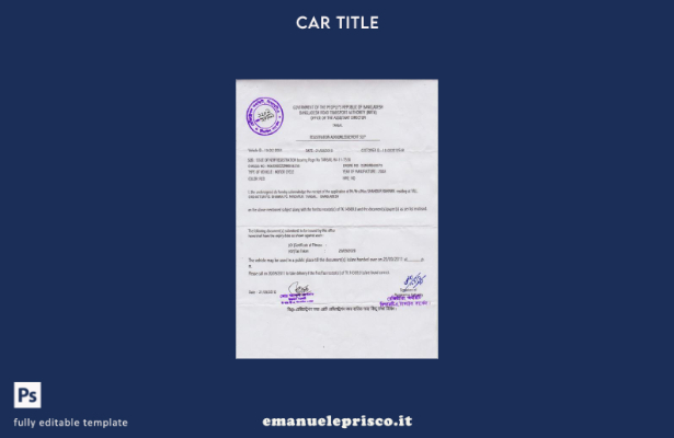 modello di certificato di immatricolazione del veicolo in stile verificato del B